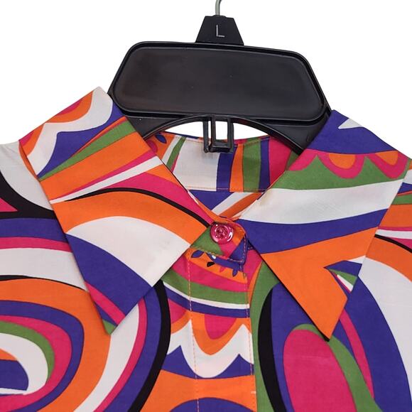 c.l.o.t.h.e.s Psychedelic 60's Style Silk Button Up Long Sleeve Blouse Size L - Picture 7 of 11